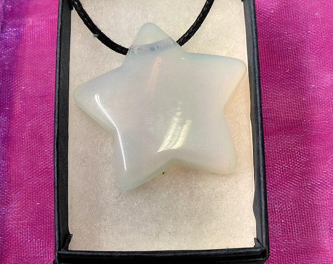 Opalite- Puff Star -Pendant- Black Cord - Gift-Yourself- Friends-Family-Loved One-Gift Box