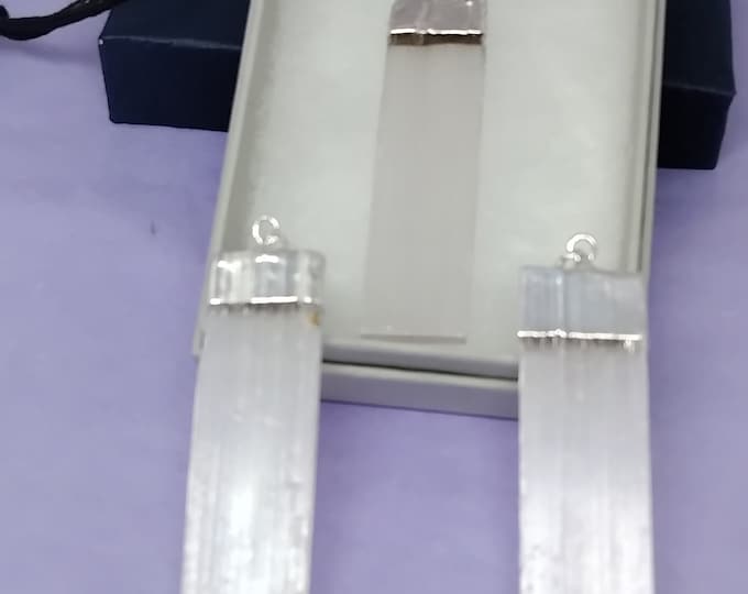 Selenite silver plated pendant- Black Cord- Gift Box- Gift Yourself- Friend- Family -Loved One