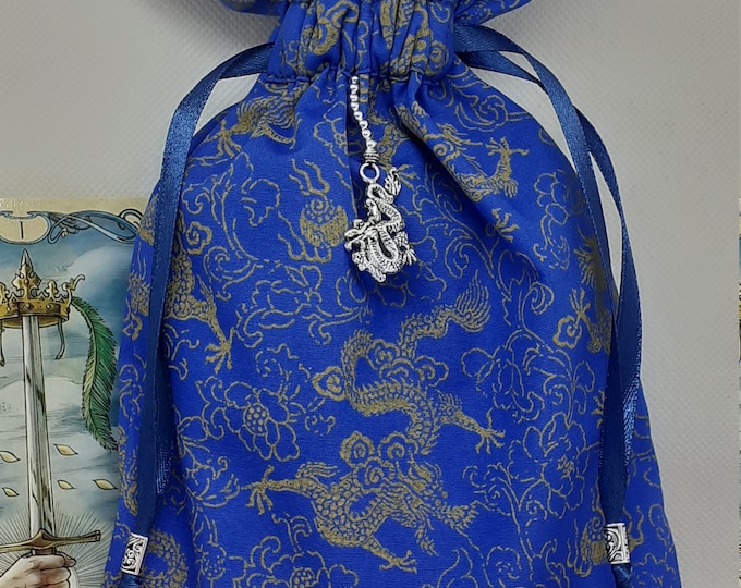 Deluxe Tarot cards pouch Bag, lined pouch, handmade -Dragon- Charm- Beads- New Design