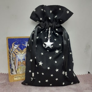 Pochette de luxe pour cartes de tarot, pochette doublée, fait main - breloque étoiles - perles - nouveau design