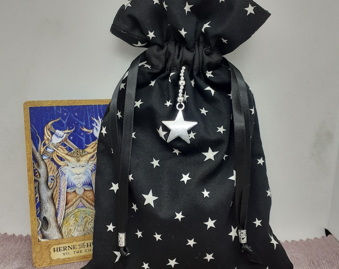 Deluxe Tarot cards pouch Bag, lined pouch, handmade -Stars Charm- Beads- New Design