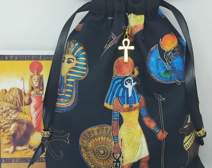 Deluxe Tarot cards pouch Bag, lined pouch, handmade-Egyptian -Ankh- Charm-Tibetan Silver Beads- New Design