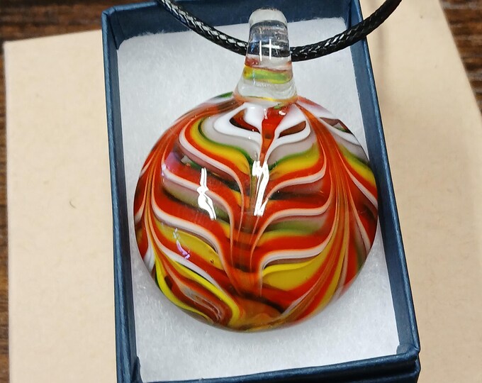 Hand Blown Colourful Glass Pendant - Pendant- Black Cord - Gift-Yourself- Friends-Family-Loved One-Gift Box