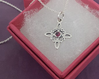Witches Knot -Charm-SMALL-Pendant Sterling Silver 925 -Garnet New &quot;Goddess Collection&quot;- Lovely Gift- Yourself- Friends- Family-Loved One