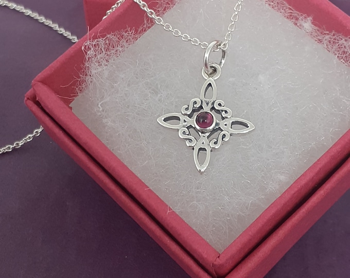 Witches Knot -Charm-SMALL-Pendant Sterling Silver 925 -Garnet New "Goddess Collection"- Lovely Gift- Yourself- Friends- Family-Loved One