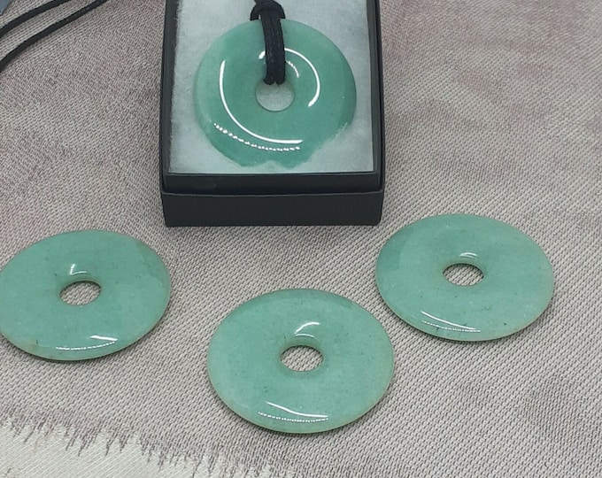 Green Aventurine- Donut -40 mm-  Black Cord-Creativity-stone of prosperity- NEW- Gift Box