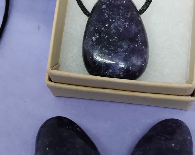 Lepidolite -  A Grade-Pendant- Black Cord - Gift-Yourself- Friends-Family-Loved One-Gift Box