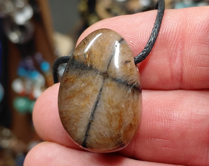 Chiastolite Pendant: Protective Crystal on Black Cord