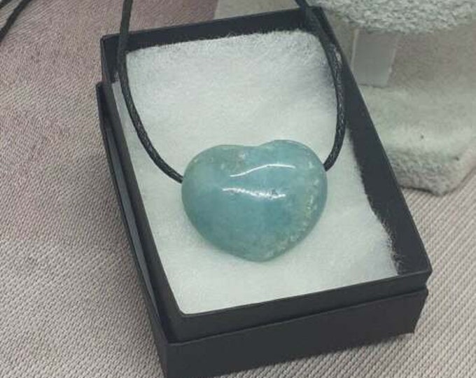 25 x 30 mm Puff Heart Chinese Amazonite -Pendant- Black Cord- Gift Box- Gift- Yourself-Friends-Family-Loved One