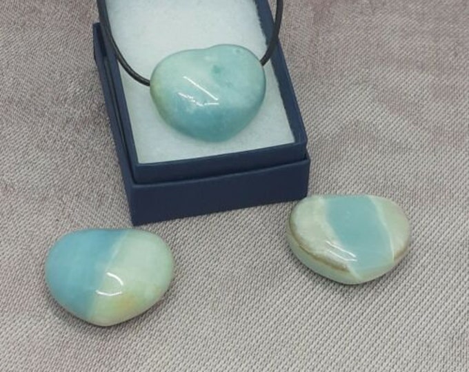 25 x 30 mm Puff Heart Chinese Amazonite - Black Cord- Gift Box- Gift Yourself- Friend- Family -Loved One