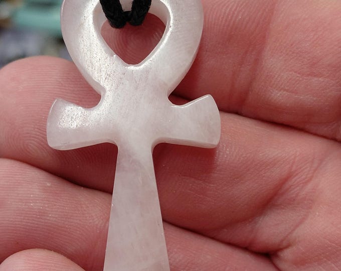 Ankh-Rose Quartz- Pendant- Black Cord- Gift-Yourself- Friends-Family- Loved One- Gift Box