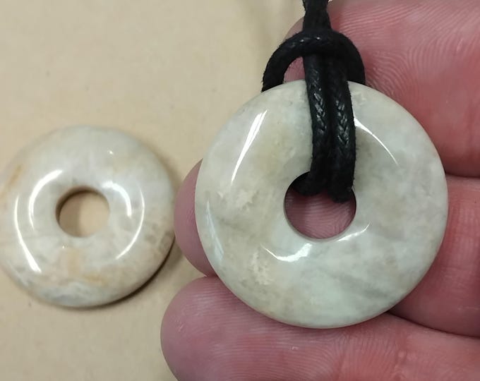 Moonstone 30 mm Donut Black Cord -Gift for Yourself- Friend-Loved One-Gift Box