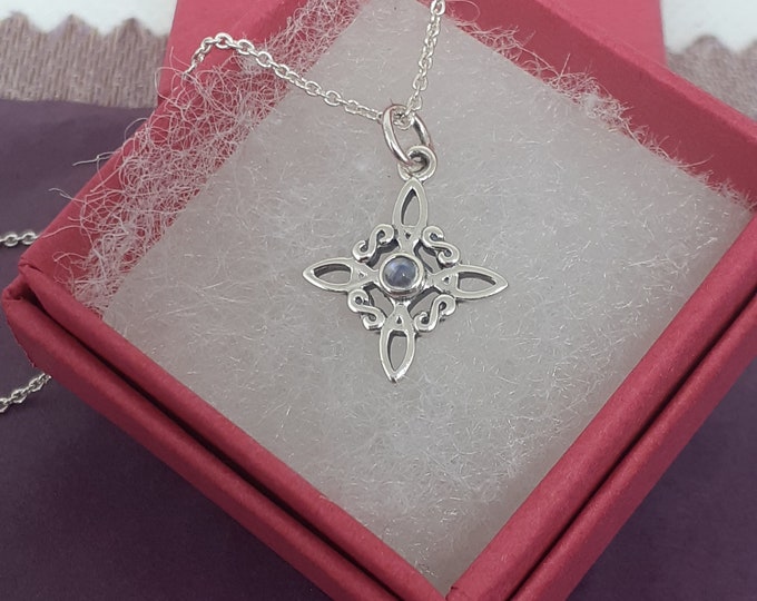 Witches Knot -Charm-SMALL Pendant Sterling Silver 925 -Rainbow Moonstone  "Goddess Collection"- Lovely Gift
