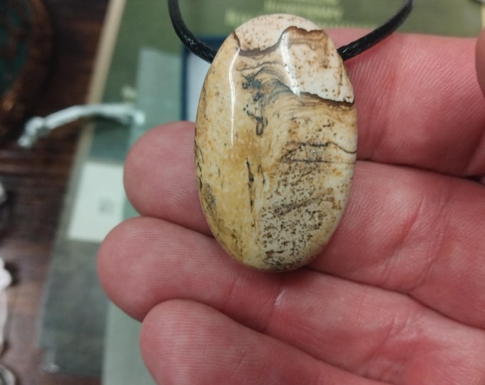 Picture Jasper- Pendant- Black Cord - Gift-Yourself- Friends-Family-Loved One-Gift Box