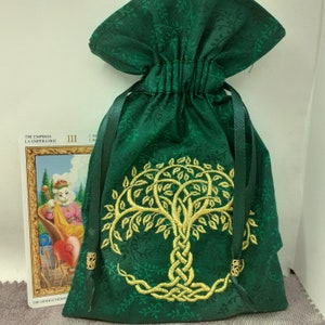 Deluxe Tarot Karten Beutel Tasche, gefütterter Beutel, handgefertigte - Stickerei - Baum des Lebens - Tibetanische Silberperlen - Neues Design