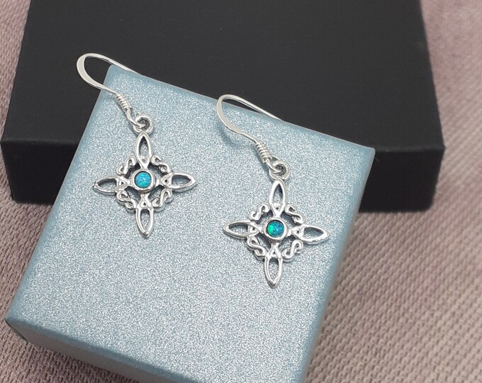 Witches Knot -Earrings Sterling Silver 925 -Synthetic Opal "Goddess Collection"- Lovely Gift- Yourself- Friends- Family-Loved One