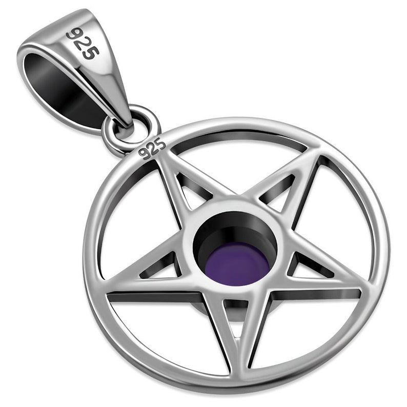 Sterling Silver 925 Pendant Pentagram 14 mm Pendant The Goddess Collection Amethyst