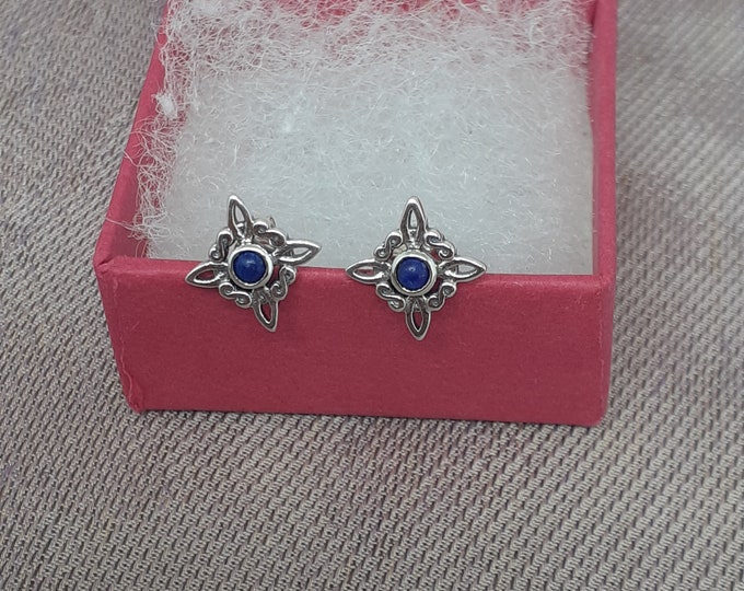 Lapis Lazuli Witches Knot Stud Sterling 925 Silver Stud Earrings  "Goddess Collection" Lovely Gift Yourself Friends Family-Loved One