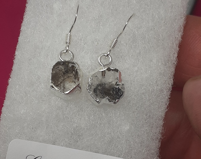 Herkimer Diamond- Drop-Dangle-Earrings -Handmade-Sterling Silver Electroplated -Gift Box