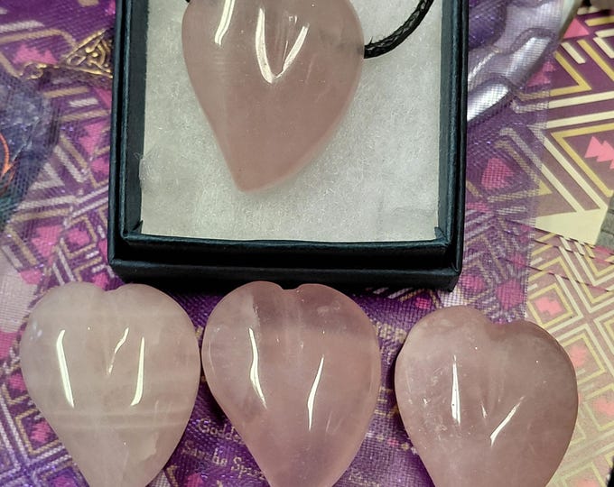 Swing heart Rose Quartz-  Pendant: 30 mm Black Cord-Gift Box