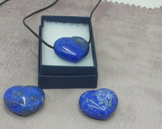 Lapis Lazuli- Heart Pendant 25 mm x 30 mm - Black Cord- Gift Box- Gift Yourself- Friend- Family -Loved One