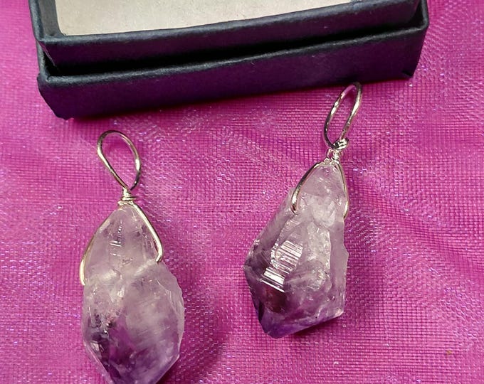 Amethyst-Point-Pendant- Silver Plated-Black Cord -Gift for Yourself- Friend-Loved One-Gift Box