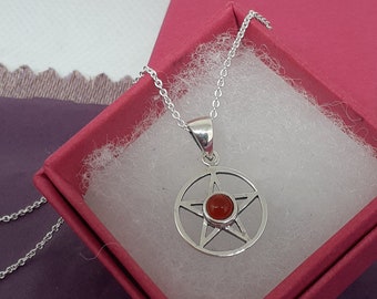 Carnelian -Pendant Sterling Silver 925 Small Pendant Pentagram "Goddess Collection"  14 mm- Gift Box