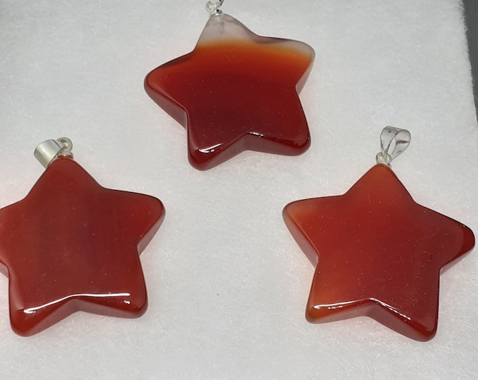 Carnelian- Star -Pendant- Black Cord -Protection- Gift-Yourself- Friends-Family-Loved One-Gift Box