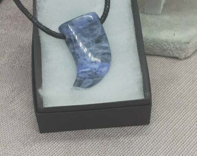 Sodalite - Claw 35 mm Pendant  Black Cord- Gift Box- Gift Yourself- Friend- Family -Loved One