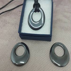 Hematite Agogo Pendant: Black Cotton Cord Necklace, Gift Box