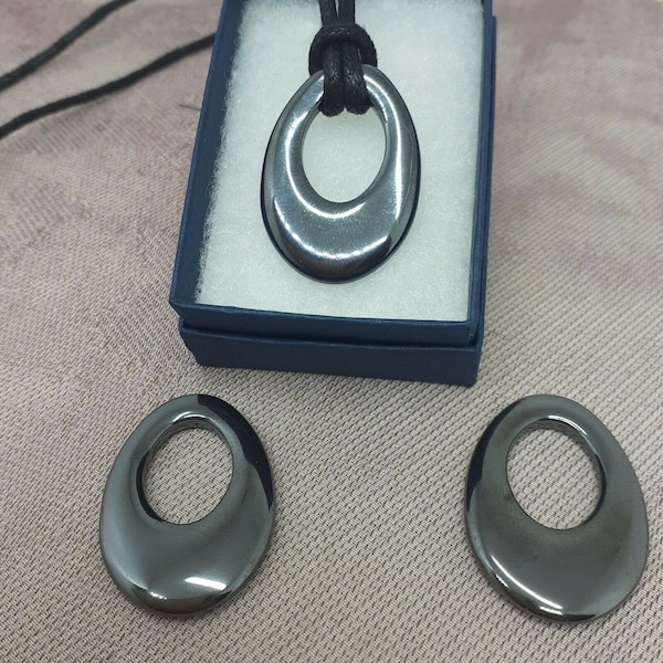 Hematite Agogo Pendant: Black Cotton Cord Necklace, Gift Box