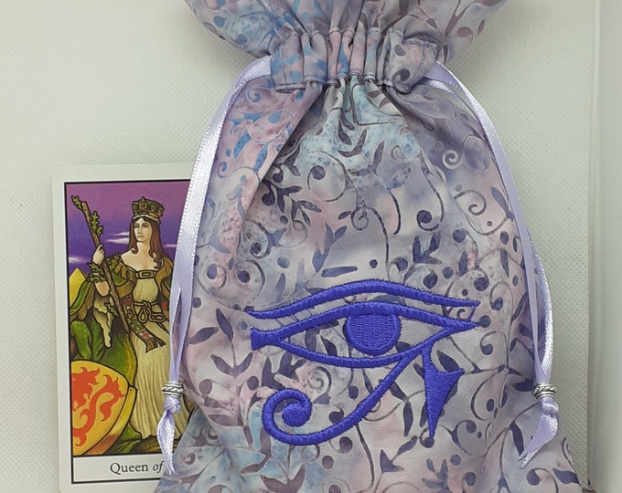 Deluxe Tarot cards pouch Bag, lined pouch, handmade -Embroidery- Eye of Horus -Tibetan Silver Beads- New Design