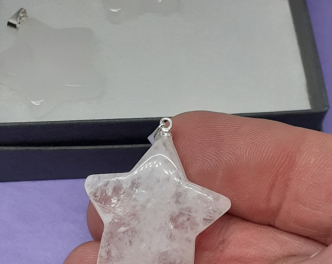 Clear Quartz - Star -Pendant- Black Cord -Protection- Gift-Yourself- Friends-Family-Loved One-Gift Box