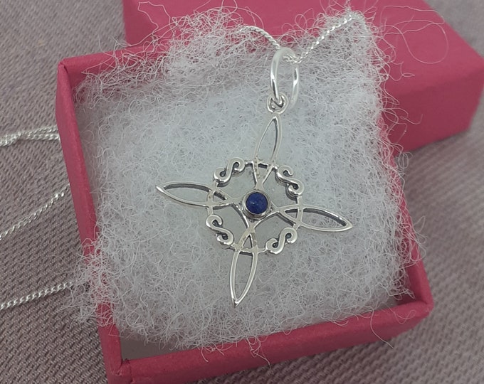 Lapis Lazuli -Witches Knot -Medium Pendant -Large Charm-Sterling Silver 925 - New "Goddess Collection"- Lovely Gift