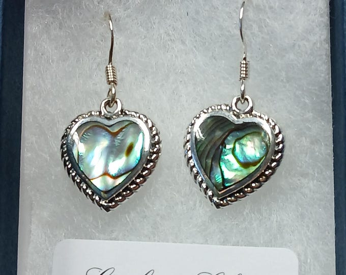 Abalone Shell-Ethnic Heart- Earrings- Sterling Silver 925 "Goddess Collection"  Gift-Yourself-Friends-Family- Loved One-Gift Box