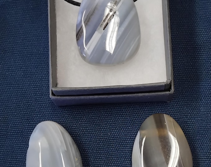 Grey Agate - Pendant- Black Cord - Gift-Yourself- Friends-Family-Loved One-Gift Box