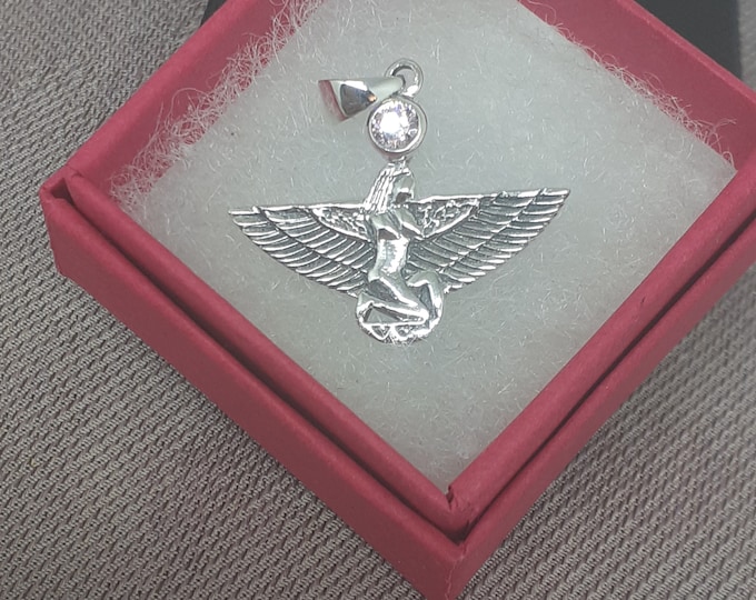 Pendant -Sterling Silver 925 Pendant Winged Isis - The "Goddess Collection" 25 mm -Pink CZ