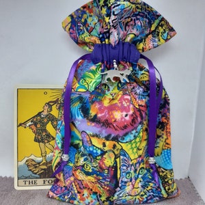 Deluxe Tarot Karten Beutel Tasche, gefütterter Beutel, handgemachter -CATS- Charm-Tibetanische Silberperlen-Neues Design