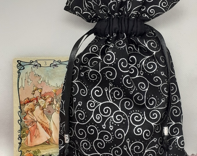 Deluxe Tarot cards pouch Bag, lined pouch, handmade -Tibetan Silver Beads- New Design