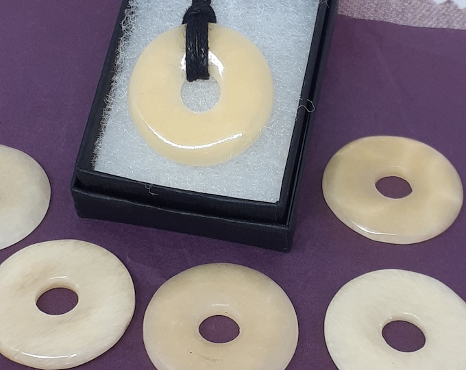 Orange Calcite- Donut -30 mm-  Black Cord-Creativity-stone of prosperity- NEW- Gift Box