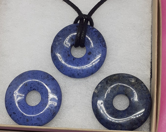 Dumortierite,-Donut -30 mm-40 mm  Black Cord- take-it-easy stone - NEW- Gift Box