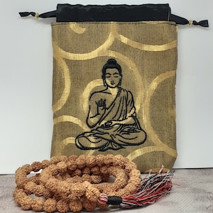 Mala - Rudraksha - Gebetsperlen Beutel Tasche, Buddha gefüttertes Täschchen, Embroidery Buddha- handmade- Neues Design