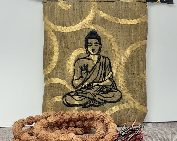 Mala- Rudraksha -Prayer Beads pouch Bag, Buddha-lined pouch, Embroidery-Buddha- handmade- New Design