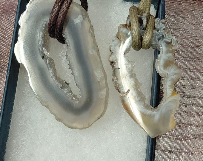 Ochino Agate Geode- Pendant: Brown Cord Amulet