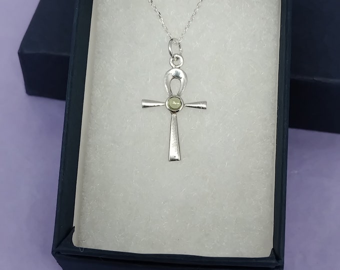 Peridot Ankh Small and Dainty Pendant Sterling 925 Silver "Goddess Collection" Lovely Gift Yourself Friends Family-Loved One