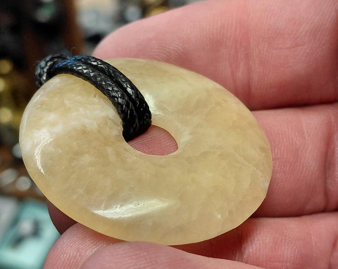 Orange Calcite- Donut Pendant with Black Cord (40mm)