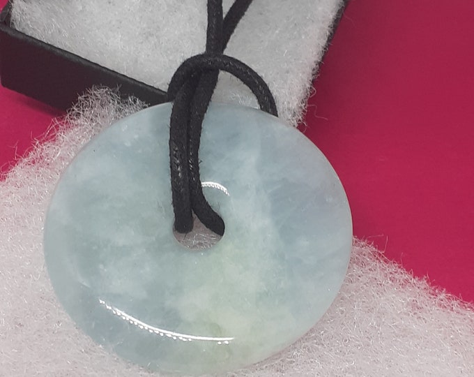 Aquamarine Donut - Black Cord- 40 mm - calmness of the mind- Gift- Yourselves-Friends-Family-Loved One-Gift Box