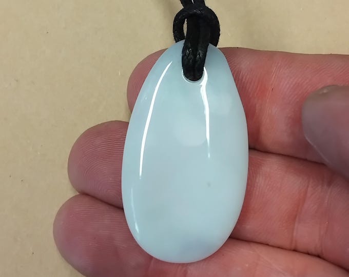 Blue Chalcedony-Tumbled-Pendant- Black Cord - Gift-Yourself- Friends-Family-Loved One-Gift Box