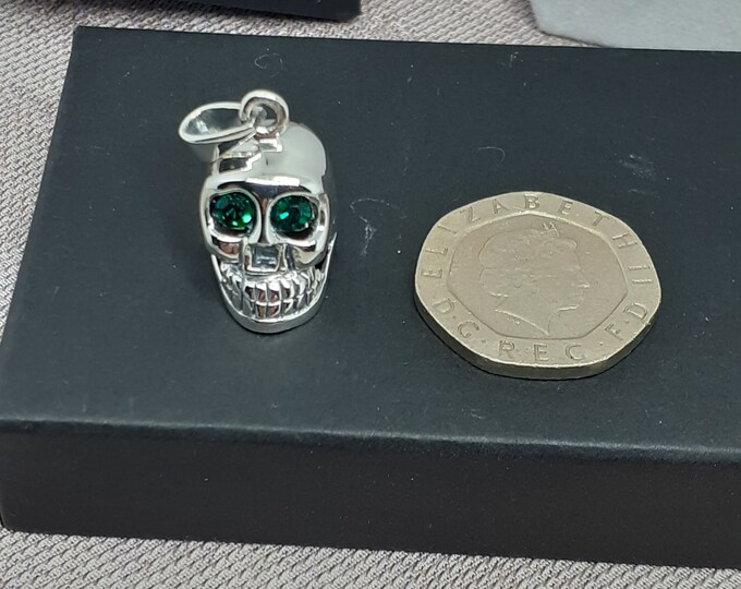 Green CZ Skull Pendant- Sterling Silver 925 - New "Goddess Collection"- Lovely Gift- Yourself- Friends- Family-Loved One