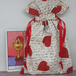 Deluxe Tarot Karten Tasche, gefütterte Tasche, handgefertigte Herzen - Charm - Tibetanische Silberperlen - Neues Design